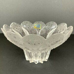 Lausitzer Glas Lead Crystal Dew Drop Leaf Bowl 7 inch Handmade German Republic